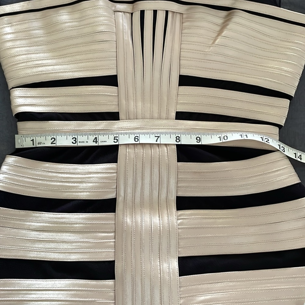 BCBG MaxAzria bandage dress champagne satin black mesh size 4 prom party bodycon - Picture 10 of 11